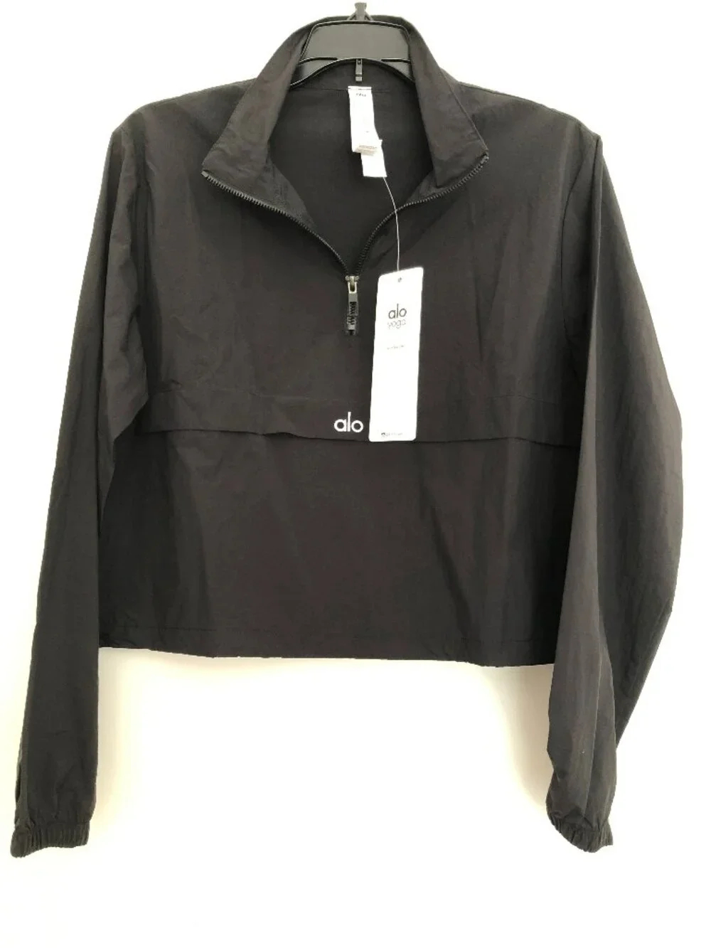 NWT Alo Yoga Cropped Quarter-Zip Neck Pullover Black Size Small
